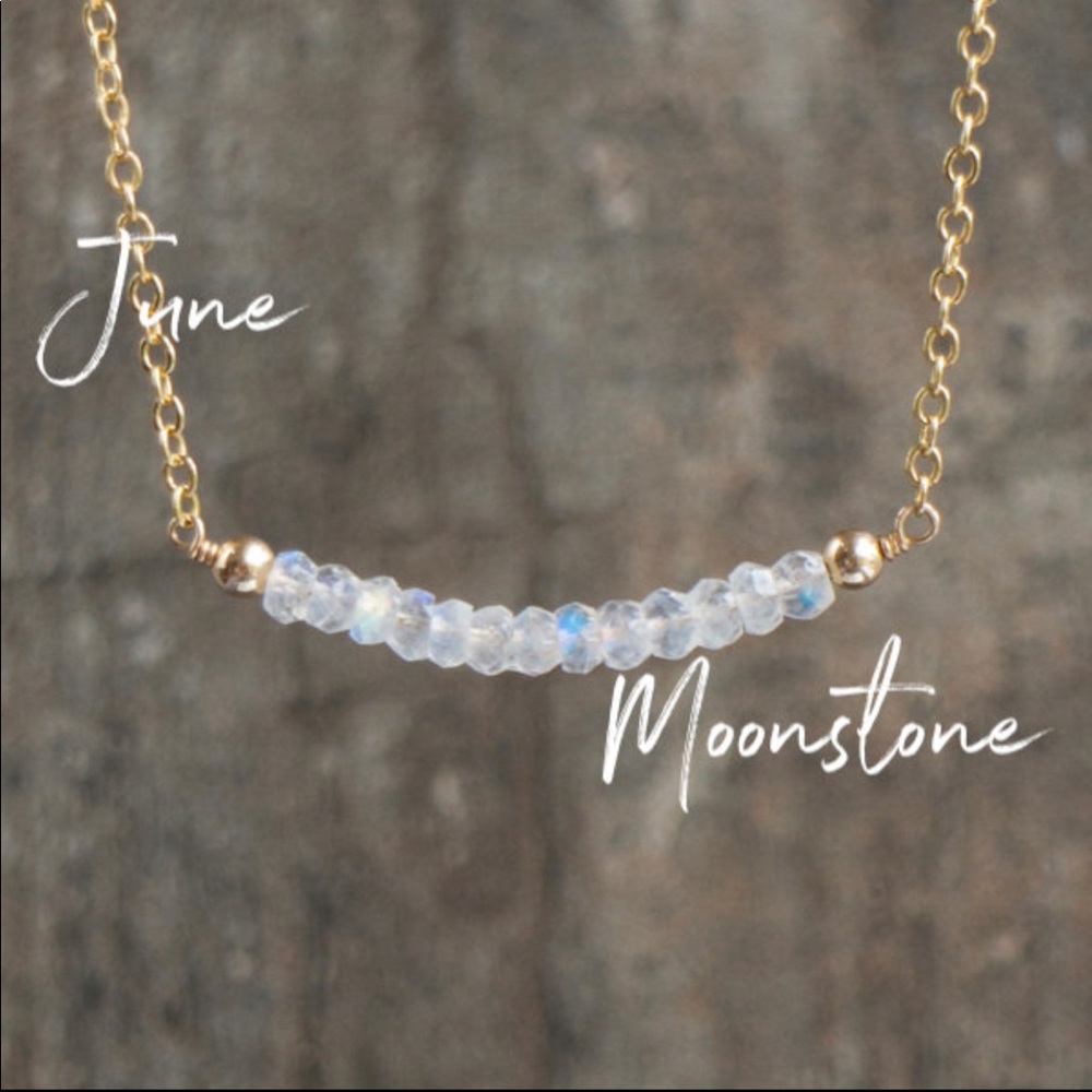 14k Rainbow Moonstone Gemstone Gold Bar Necklace